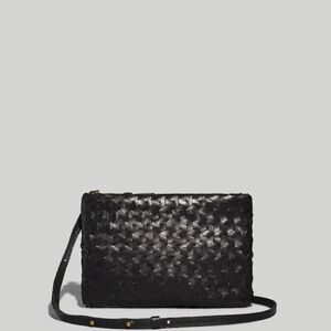 Madewell $128 The Puff Crossbody Bag: Woven Leather Edition black